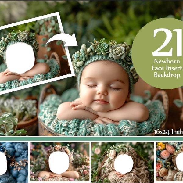 Newborn Digital Backdrop Photography, Face Insert Baby Digital Background for baby, Add face Digital Photo Prop Composite, Floral Backdrop.