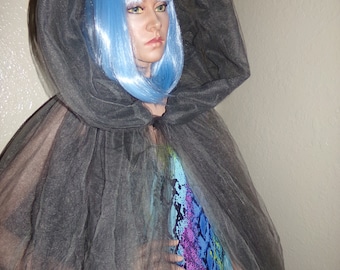 Multi Layer Net Cape with Huge Hood Unlike Anything I Have Seen! Halloween Day of the Dead Costume