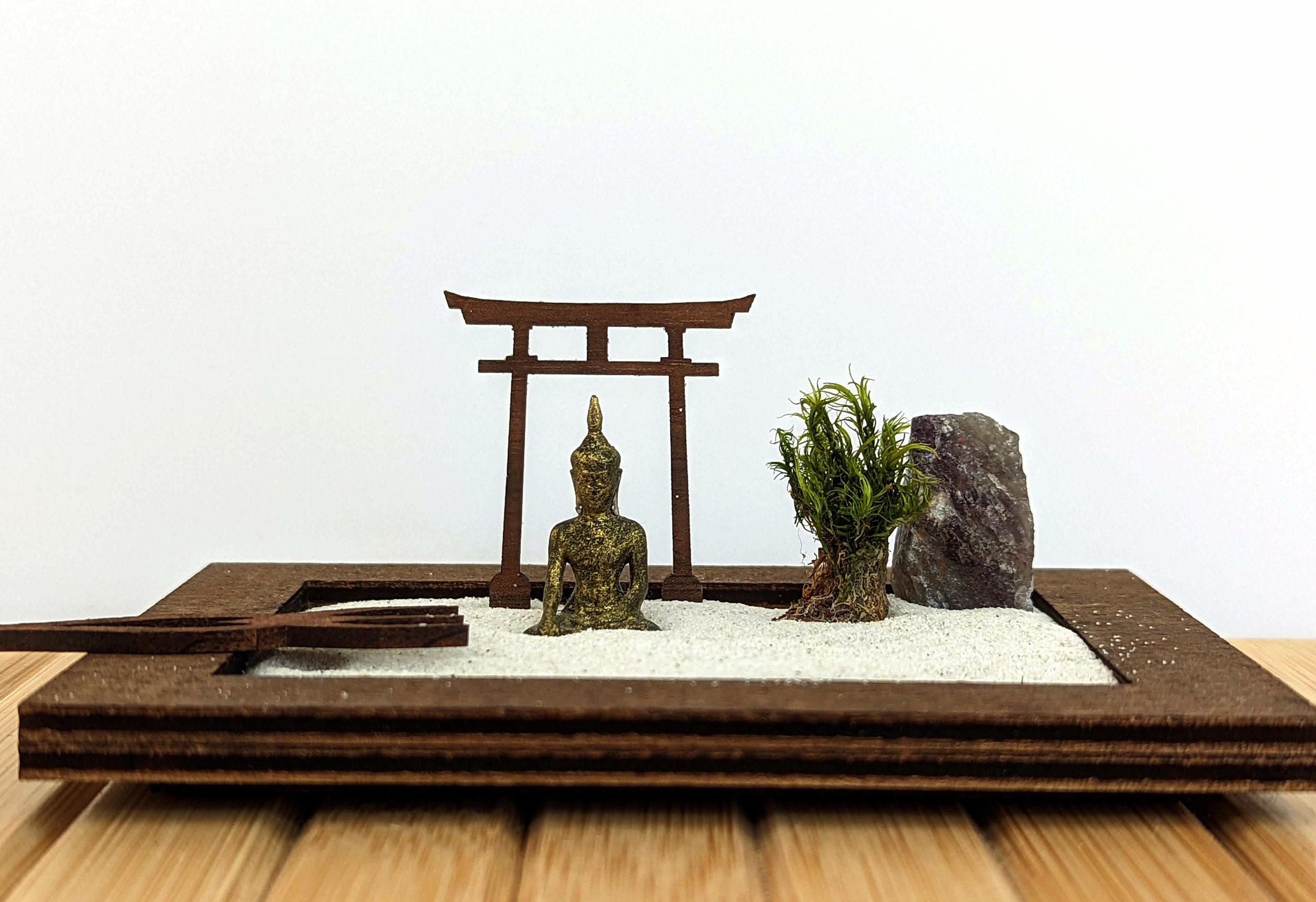 U&S Kit de jardin zen miniature - Jardin zen japonais - Soulage le stress -  Méditation - Jardin zen - Mini table - Jardin zen - Bureau à domicile :  : Jardin