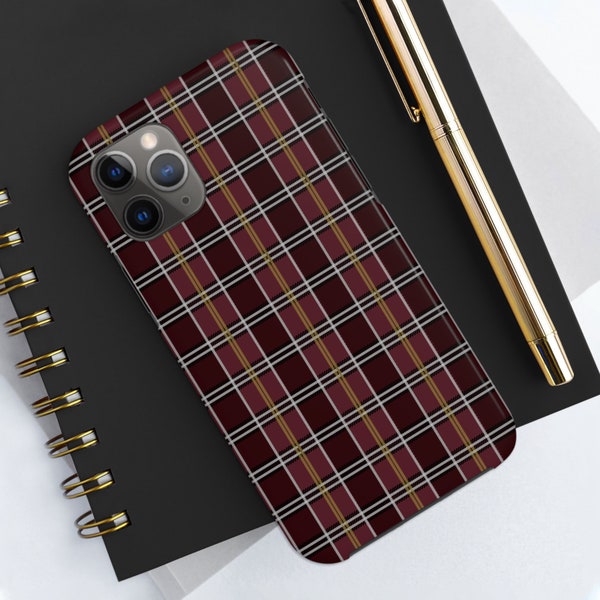 Red Plaid Tough iPhone Case, Stylish Fashion Phone Case, Chic Trendy Rugged Designer iPhone 14 13 12 11 Pro Max Plus Mini