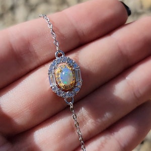 Silver Opal Bracelet with bright flashes