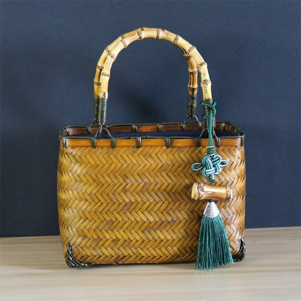 Pure Handmade Bamboo Bag, Bamboo Woven Handbag, With Hanging Pieces, Unique Handbag