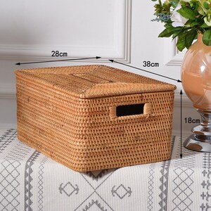 Various Sizes Square Rattan Storage Basket With Lid,Clothes Storage Basket,Wicker Baskets,Housewarming Gift,Handmade Table,Storage box 14.96x11.02x7.09''