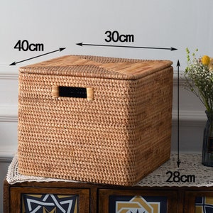 Various Sizes Square Rattan Storage Basket With Lid,Clothes Storage Basket,Wicker Baskets,Housewarming Gift,Handmade Table,Storage box 15.75x11.81x11.02''