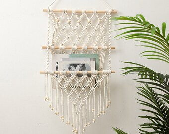 Boho Macrame Wall Hanging，Macrame Wall Pocket， Weaving Wall Storage Rustic，Wall Hanging For Books And Letters, Home Decor