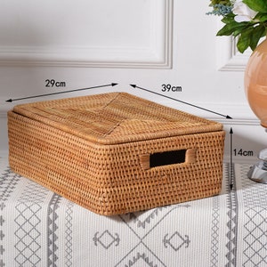 Various Sizes Square Rattan Storage Basket With Lid,Clothes Storage Basket,Wicker Baskets,Housewarming Gift,Handmade Table,Storage box 15.35x11.42x5.51''