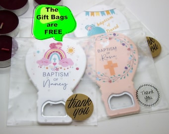 Custom Baptism Favors For Guest, Christening, First Communion, Confirmation Gift, Dedication, Holy Eucharist Favors, Bottle Opener Magnet