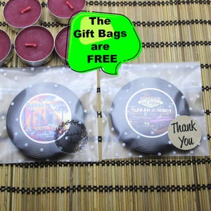 2.95&#39;&#39; Personalized Wedding Bottle Opener Magnet Favor with Gift Bags, Las Vegas Theme Combined with Retro Vinyl, Nevada and its Cars Design