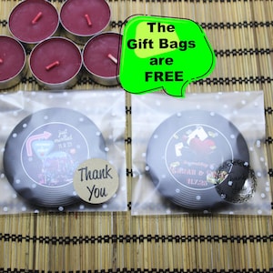 2.95&#39;&#39; Personalized Wedding Bottle Opener Magnet Favor with Gift Bags, Las Vegas Theme Combined with Retro Record Vinyl