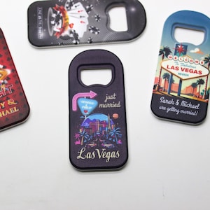 Imán abridor de botellas exclusivo con temática de Las Vegas para novias y novios de Nevada
