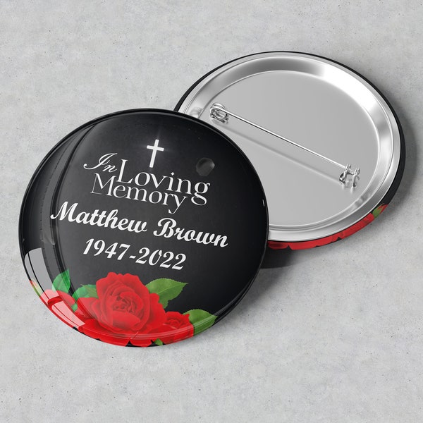 In loving Memory of Rest In Peace Memorial 2.3 and 1.7 inch Pin Back Button or Refrigerator Magnets, Forever in Our Hearts