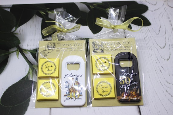 Personalized Birthday Favor Bottle Opener Magnet For Guests, Custom Party Gift, Golden Year Celebration, Milestone Birthday Favor