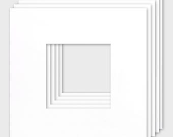 Passepartout set, 5 pieces, square 20 x 20 cm, white, thickness 1.4 mm, cutout 10.5 x 10.5 cm