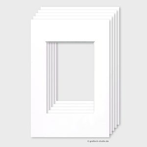 Paquete de 5 soportes de 10 x 15 cm, blanco neutro, 2 mm de grosor, corte 6 x 9 cm