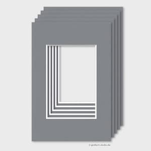 Paquete de 5 soportes de 10 x 15 cm, gris neutro, 1,7 mm de grosor, recorte de 6 x 9 cm