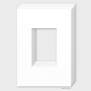 Pacote de 5, montagens 21 x 30 cm, branco neutro, 1,4 mm de espessura, recorte 9,6 x 14,6 cm, para fotos no formato 10x15