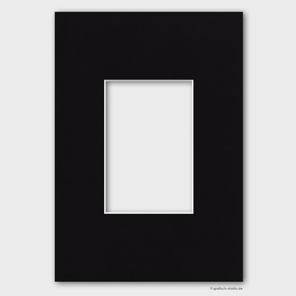 21 x 30 cm passe-partout, black, 1.4 mm thickness, cutout 9.6 x 14.6 cm, for photos in 10x15 format