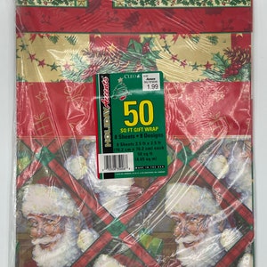 Vintage Christmas Wrapping Paper Green, Gold and Red Ribbons on White One  Flat Sheet 1950s-early 1960s Vintage Christmas Gift Wrap
