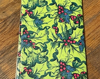 Vintage Gift Wrap Green, Blue Red with Holly, 1 sheet, 80 x 20 inches