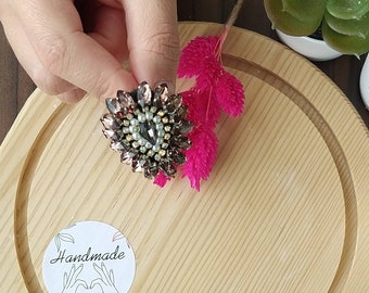 Bead embroidery crystal pin accessory brooch handmade crystal bead dress brooch Mothers day Birthday gifts for her