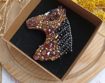 Handmade horse brooch bead embroidery crystal bead dress brooch animal pin accessory Mothers day Birthday gifts for her