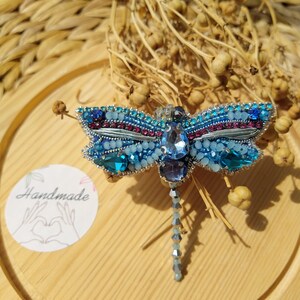 Bead embroidery dragonfly brooch handmade crystal bead dress brooch pin accessory Mothers day Birthday gifts for her image 5