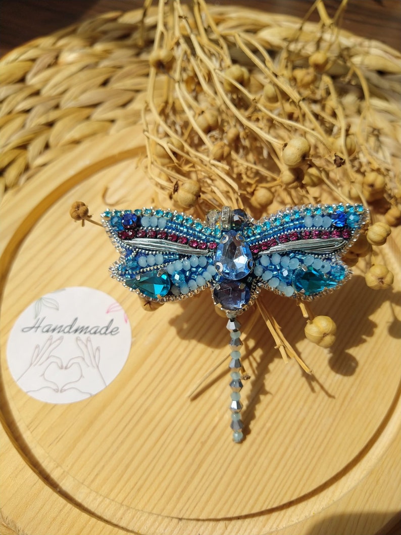 Bead embroidery dragonfly brooch handmade crystal bead dress brooch pin accessory Mothers day Birthday gifts for her image 5