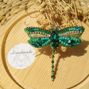 Bead embroidery dragonfly brooch handmade crystal bead dress brooch pin accessory Mothers day Birthday gifts for her image 3