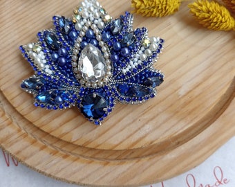 Bead embroidery lotus flower brooch handmade crystal bead dress brooch accessory pin Mothers day Birthday gifts for her