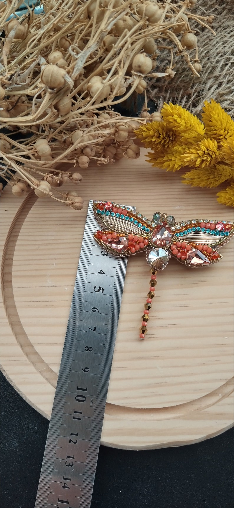 Bead embroidery dragonfly brooch handmade crystal bead dress brooch pin accessory Mothers day Birthday gifts for her image 8