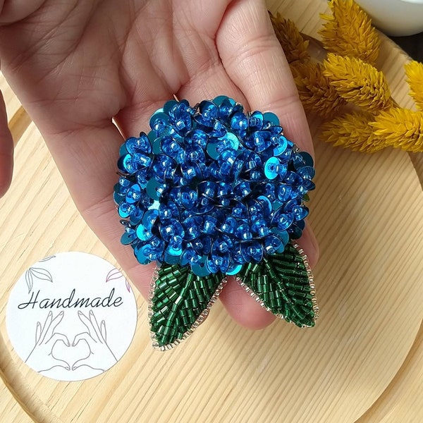 Bead embroidery hydrangea flower brooch handmade crystal bead dress brooch pin accessory Mothers day Birthday gifts for her