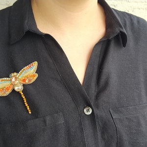 Bead embroidery dragonfly brooch handmade crystal bead dress brooch pin accessory Mothers day Birthday gifts for her image 10