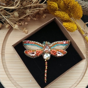 Bead embroidery dragonfly brooch handmade crystal bead dress brooch pin accessory Mothers day Birthday gifts for her image 7