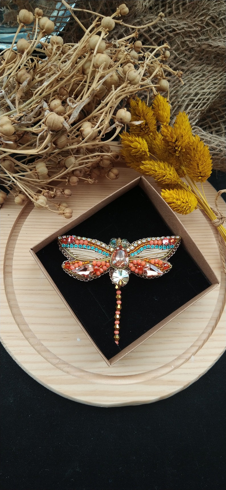 Bead embroidery dragonfly brooch handmade crystal bead dress brooch pin accessory Mothers day Birthday gifts for her image 7