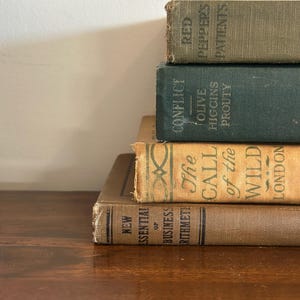 Antique Vintage Green Book Stack, Shabby Chic Distressed Book Bundle, Small Vintage Book Lot, Book Filler Bundle, Bookshelf Vintage Decor