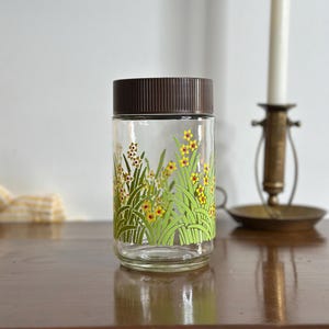 Retro Floral Glass Jar With Lid, Anchor Hocking Retro Floral Glass Jar With Lid Vintage Retro 70s Glass Container, Floral Vintage Jar, MCM