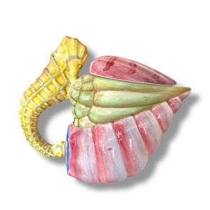 Coquille Pottery Serve Ware Set: Hand-Painted Seahorse, Seashell Ocean Theme