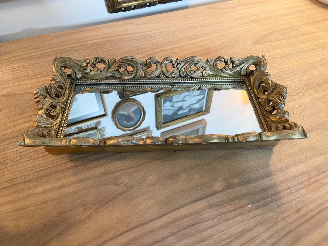 Vintage Gold Vanity Mirrored Tray, Orante Mirrored Vanity Tray, Gold