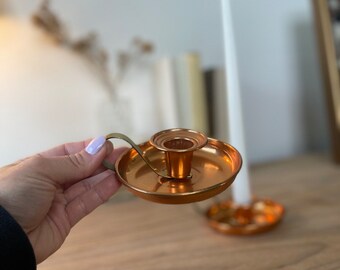 Copper Candle Stick Holders, Copper Taper Candle Sticks Brass Handle, Short Vintage Candle Sticks Vintage Wedding Decor Antique, Tiny Taper