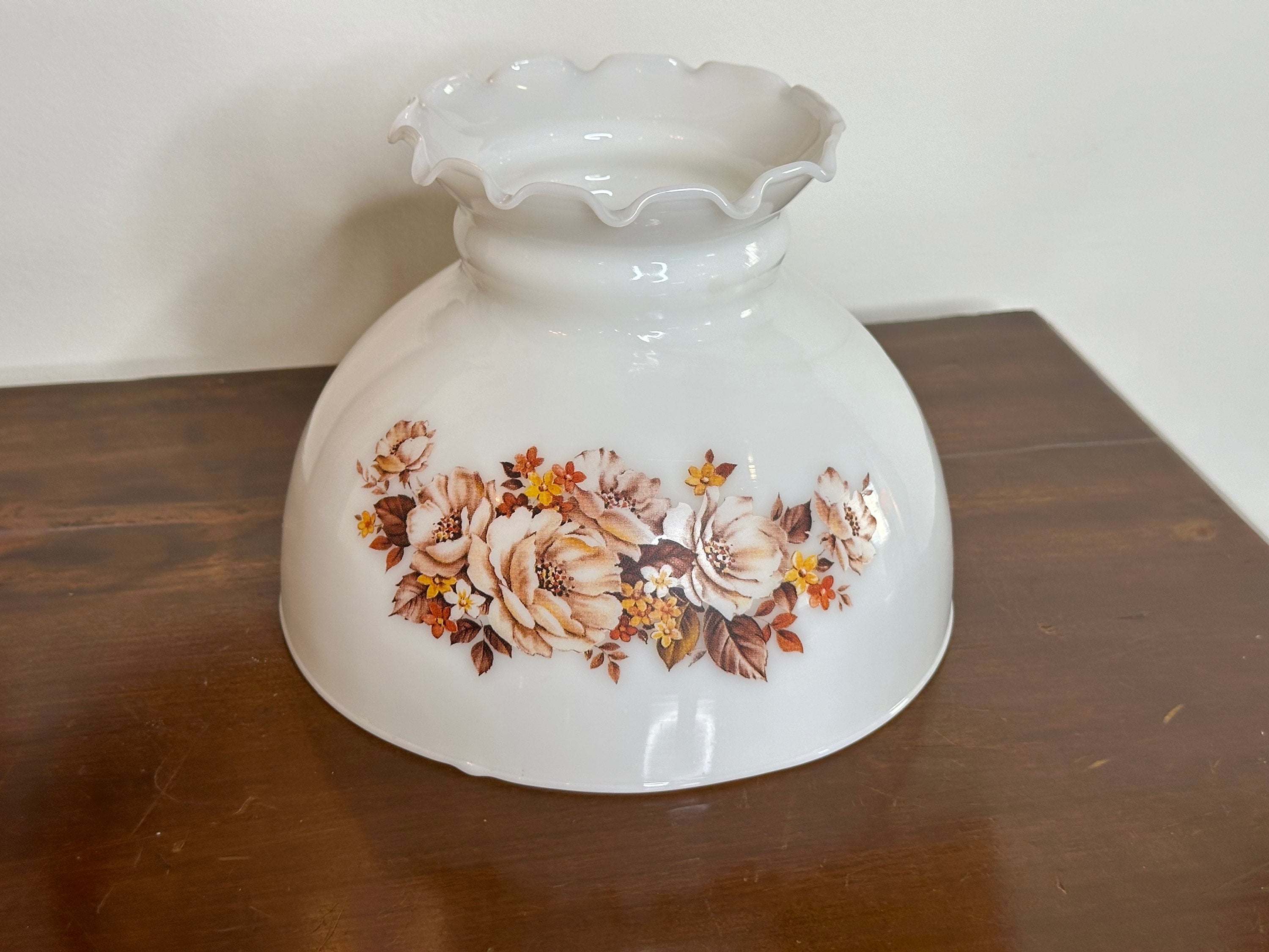 Vintage Milk Glass Flower Lamp Shade, Hurricane Glass Lamp, Floral