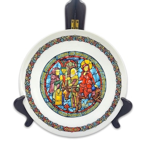 1970&#39;s Limoges Noel Vitrail Christmas Plates by D&#39;Arceau Limoges -Joyeuse Nouvelle Vintage 8.5&quot; Nativity Plates, Porcelain Stained Glass