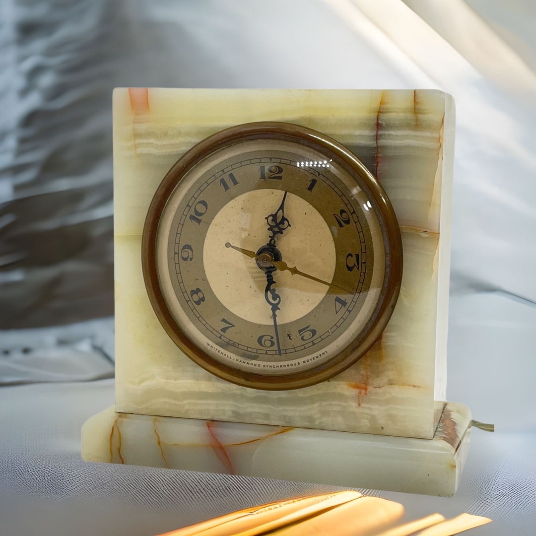 Vintage Electric White Marble Onyx Desk Clock, Whitehall ...