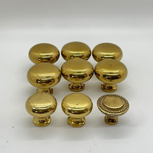 Vintage Solid Brass Round Furniture Knobs Pulls, Solid Brass Cupboard Knobs and Pulls, Antique Brass Drawer Knobs, Brass Single Mount Pulls