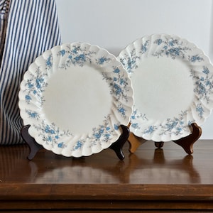 Set of 2 Vintage Myott Fine Staffordshire Ware Blue Forget Me Not Blue Scalloped Dinner Plates Hand Engraved M970PU Staffordshire Ware Plate