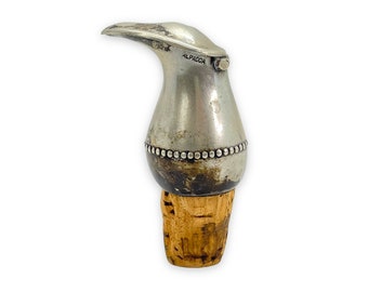 Vintage Alpacca Wine Decanter Pourer Stopper With Cork