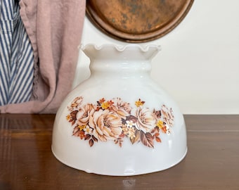 Vintage Milk Glass Flower Lamp Shade, Hurricane Glass Lamp, Floral Print Milk Glass Lamp Shade, Vintage Wedding Decor, Vintage Home Decor