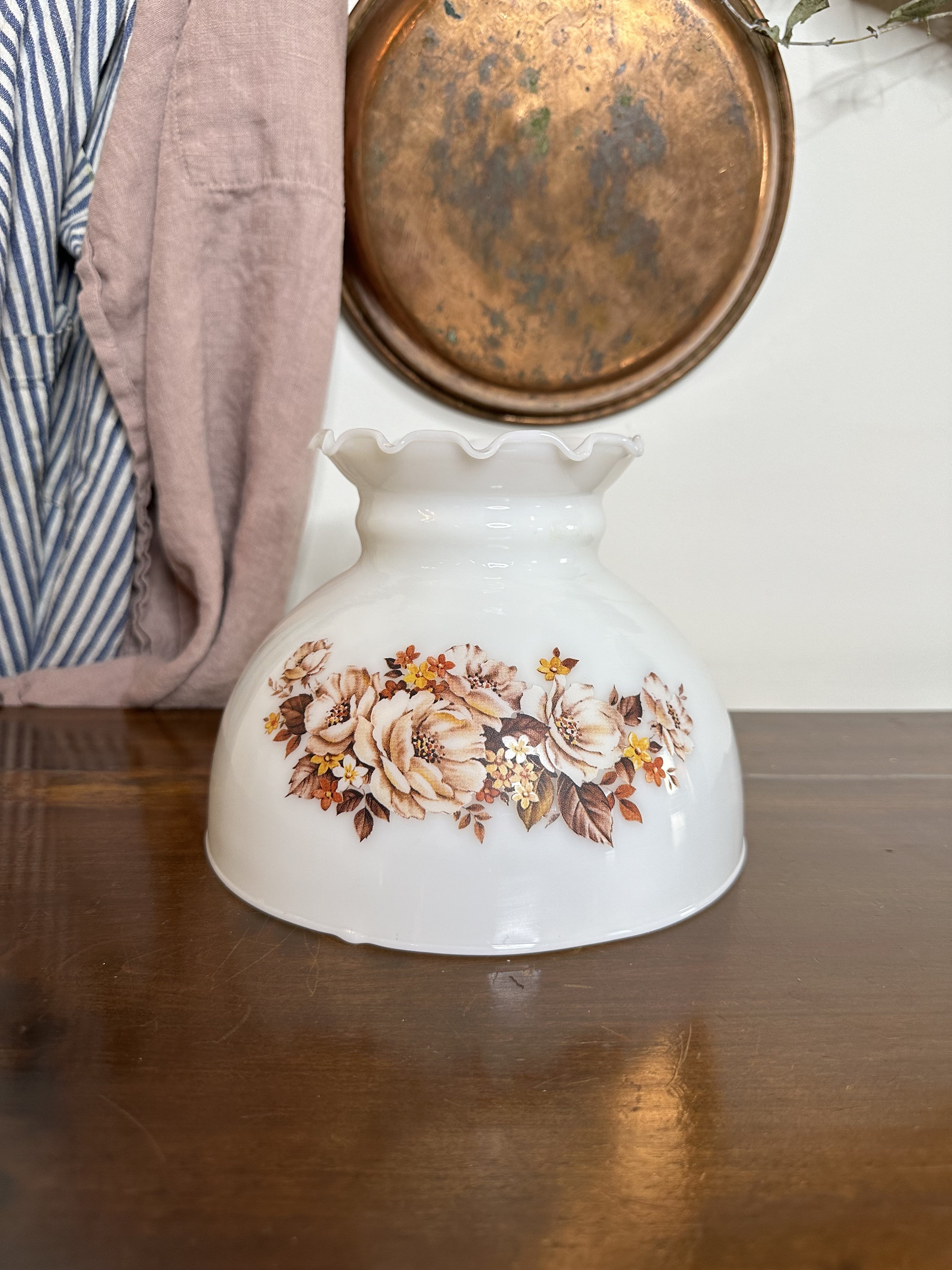 Vintage Milk Glass Flower Lamp Shade, Hurricane Glass Lamp, Floral