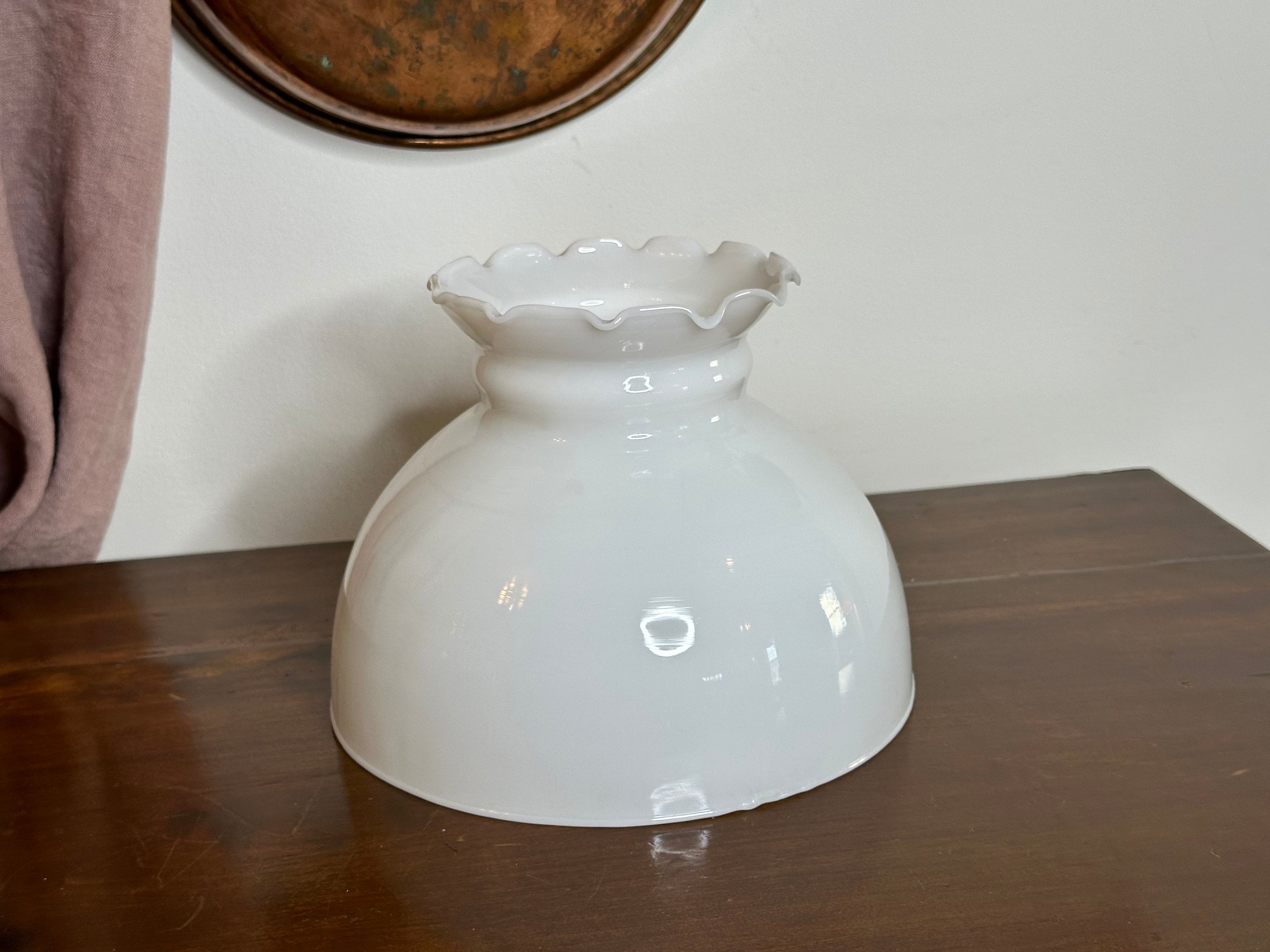 Vintage Milk Glass Flower Lamp Shade, Hurricane Glass Lamp, Floral