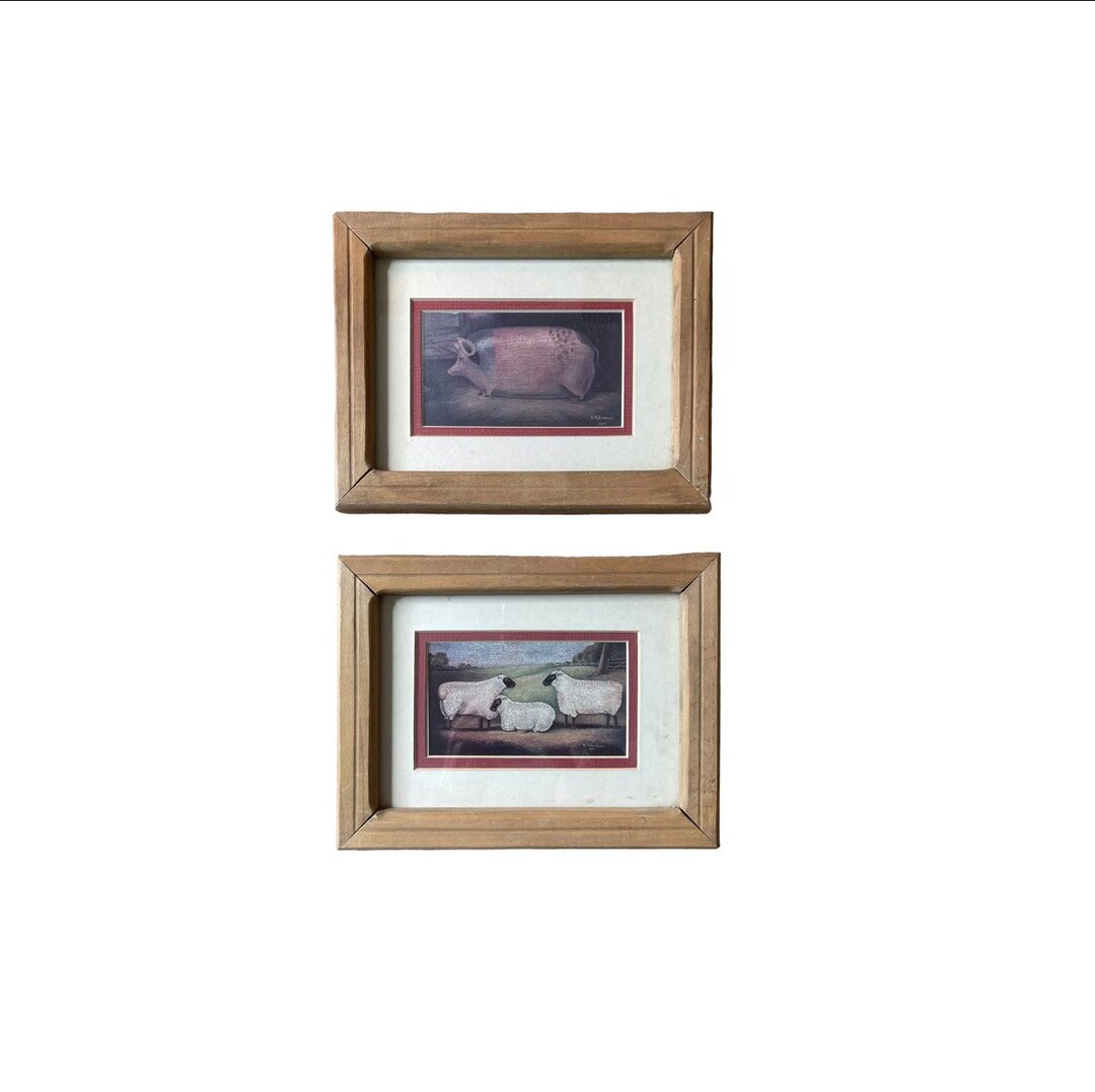 Vintage Farmhouse Small Picture Frame Set Pig & Sheep Heard by Etsy