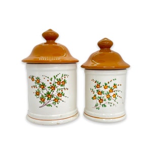 Mid Century Canister Set Hand Painted Flowers, Retro Orange Canister Set, Mid Century Canister, Daisy Kitchen Jar, Retro Jars, Pantry Jar